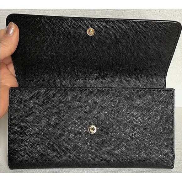 New Michael Kors Jet Set Travel Large Trifold Wallet Leather Black with Silver - Picture 4 of 6